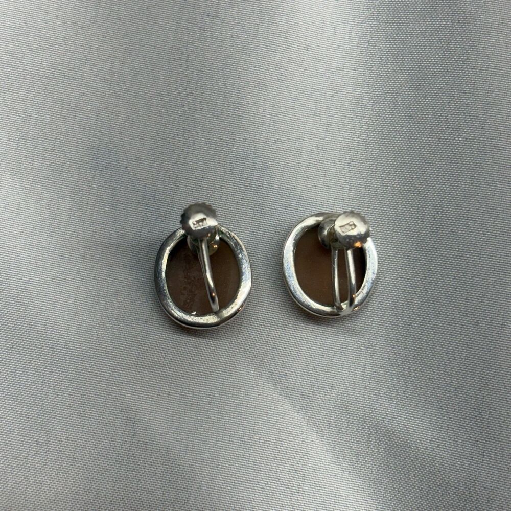 Vintage 1940s Shell Cameo Carved Carnelian Screw back Earrings 800 coin Silver - Picture 8 of 11